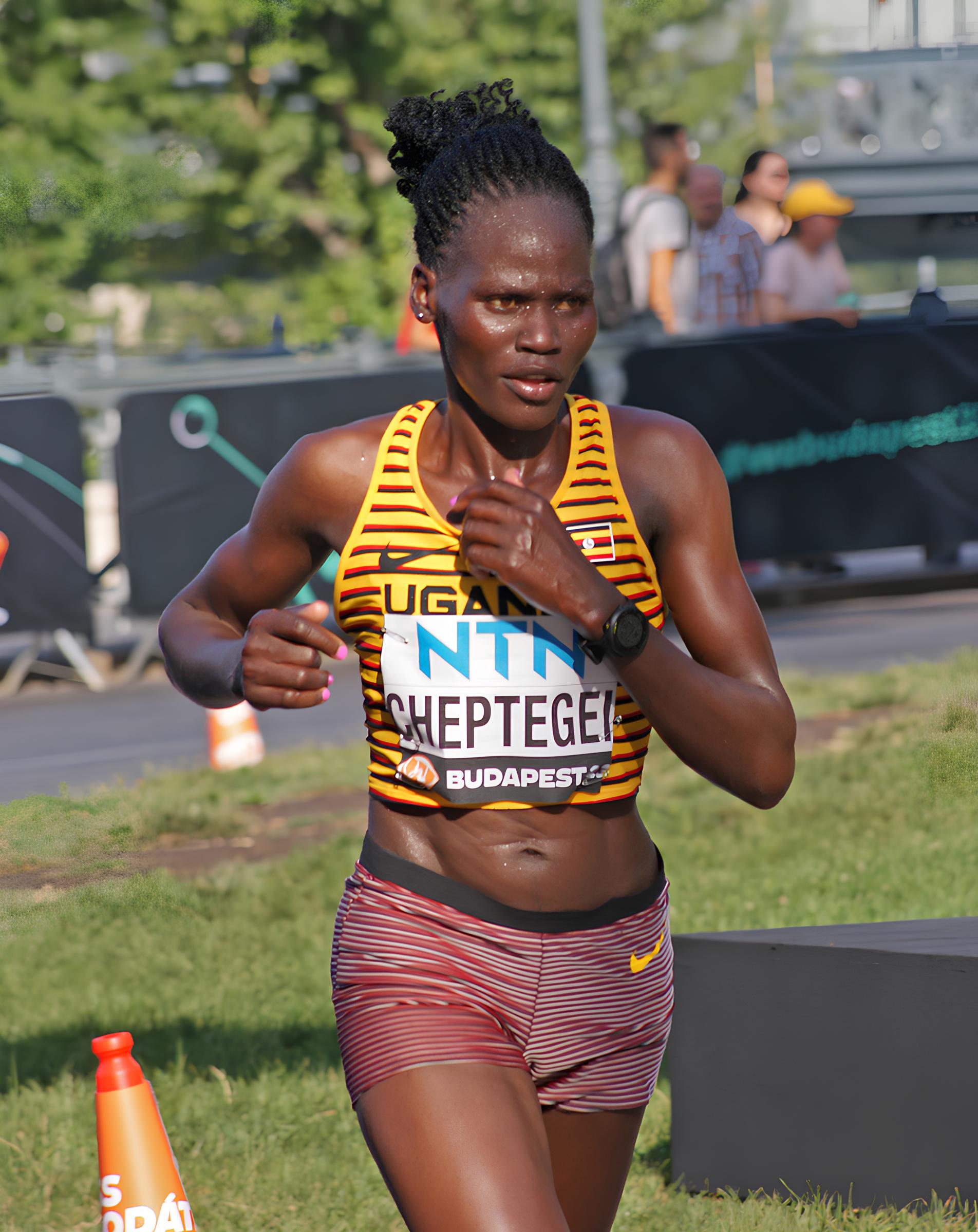 Rebecca Cheptegei competing for Uganda at the 2023 World Athletics Championships in Budapest